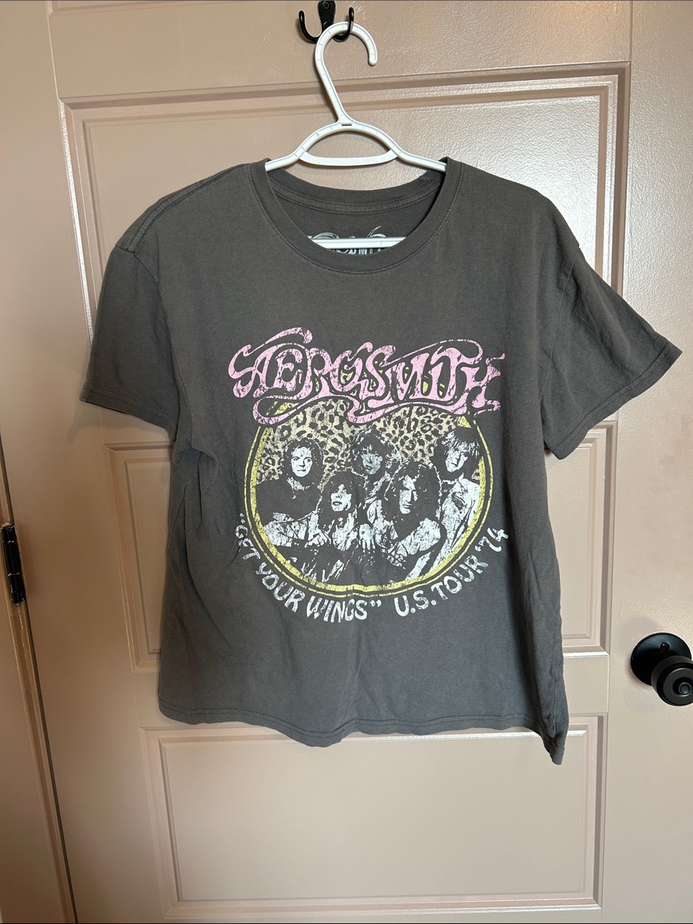 Charcoal Short Sleeve Graphic Tee with Pink & Yellow Accents